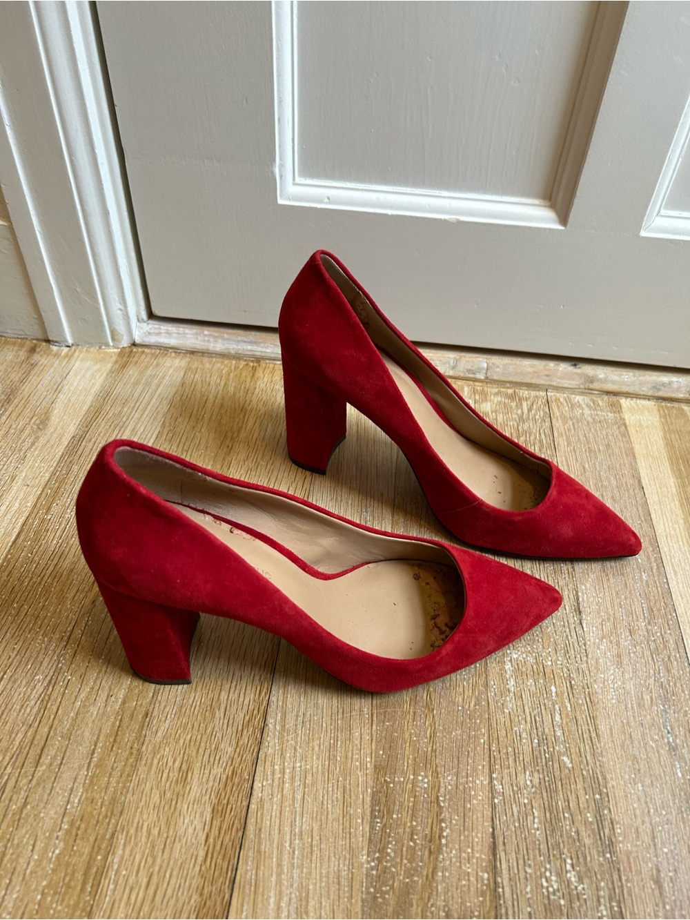 Banana Republic Red Suede Pointed-Toe, Block-Heel Pumps